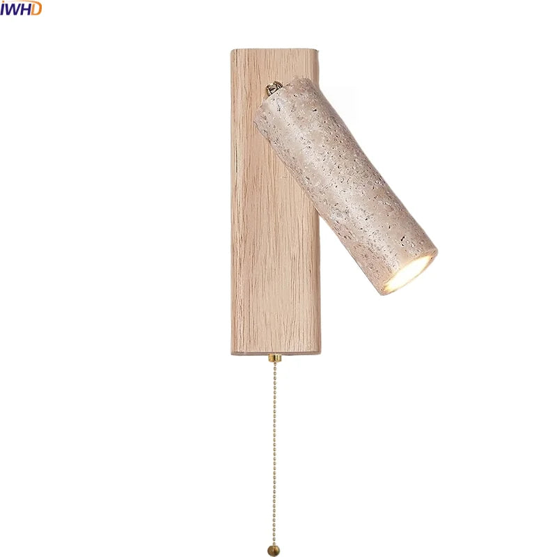 Axyaa LED Wall Light Indoor Up Down Rotate Yellow Travertine Wood Reading Lamp