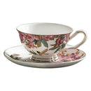 Axyaa Elegant Bone Porcelain Tea Cup Set with Golden Trim, Floral Pattern Dining Decor
