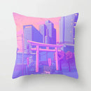 Pink Anime City Print Polyester Pillowcase 45x45cm for Bedroom Living Room by Axyaa.