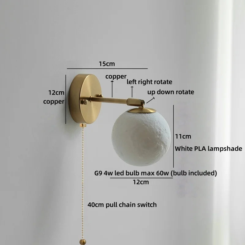 Axyaa Nordic LED Wall Lamp for Bedroom Bedside, Modern Copper Arm, Up Down Rotate, Bathroom Mirror Light