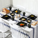 Axyaa SOHO Black Porcelain Square Dinnerware Set with Plates, Bowls, Mugs