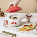 Axyaa Cute Girl Heart Ceramic Tableware Set, Red Mushroom Design, Single Handle Bowl