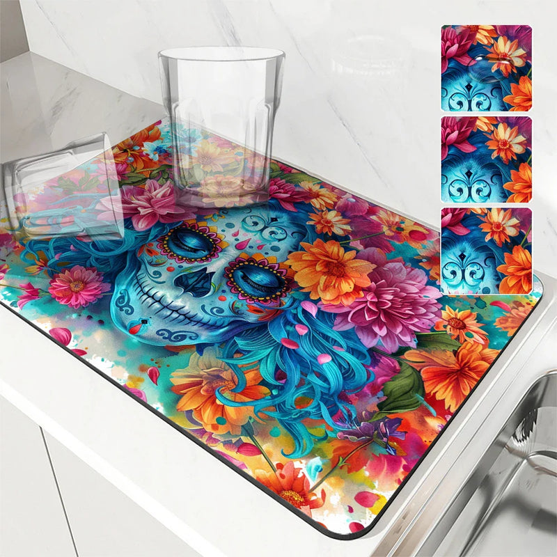 Axyaa Skull Desk Drying Mat: Heat Resistant Non-slip Kitchen Counter Pad