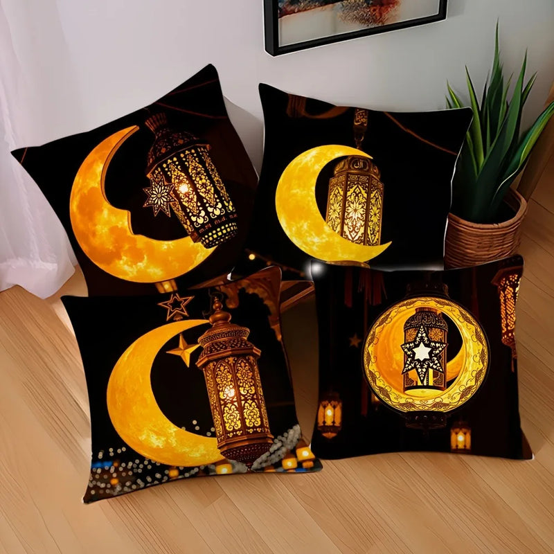 Axyaa Ramadan Crescent Moon Fasting Lamp Pillow Cover for Home Décor
