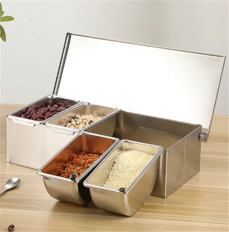 Axya Stainless Steel Chef Seasoning Box with Lid - Household Storage Tank