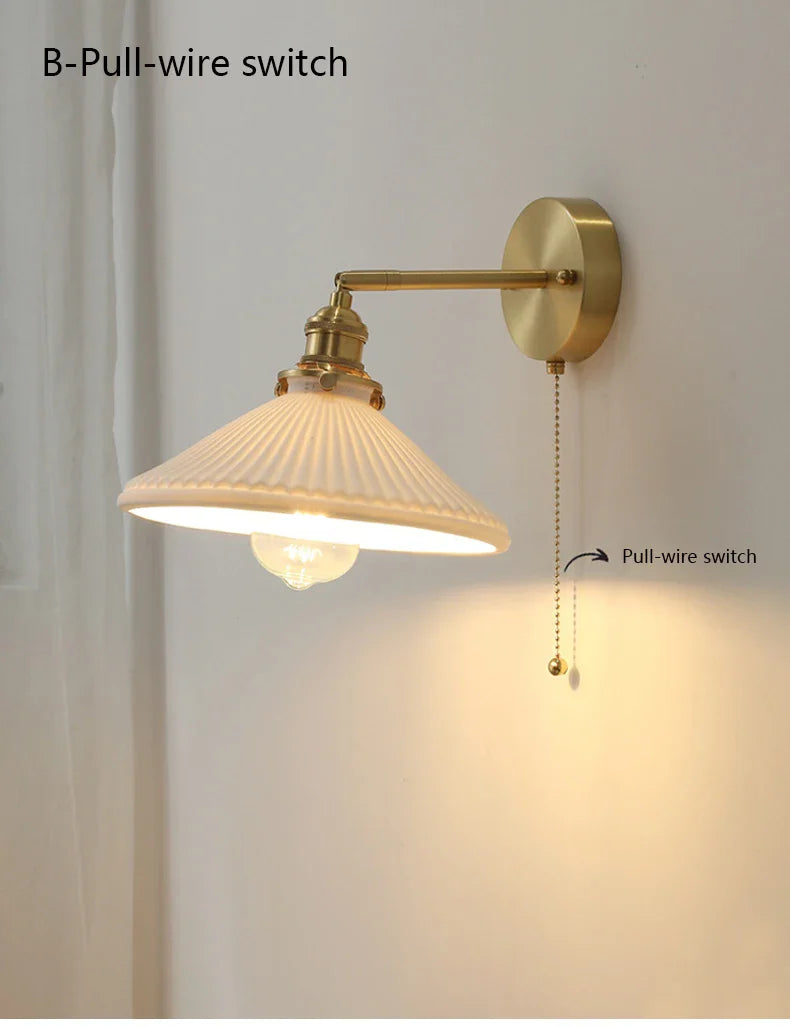 Axyaa Retro Ceramic Brass Wall Sconce Lamp with Adjustable Light Direction