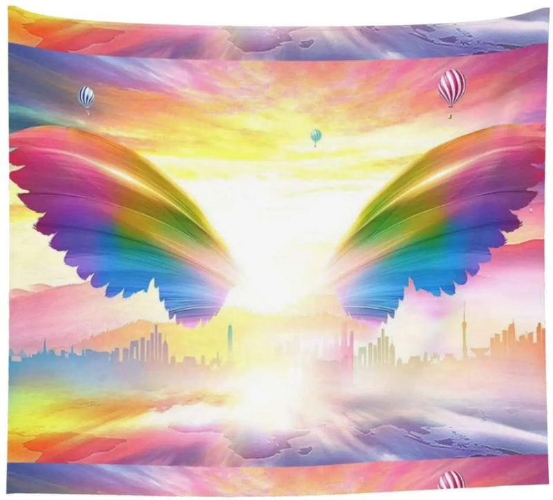 Axyaa Angel Wings Tapestry: Black & White Boho Trippy Hippie Wall Hanging