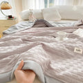Axyaa Summer Quilt: Washed Waffle Wide Hem Soybean & Cloud Cotton Thin Quilt