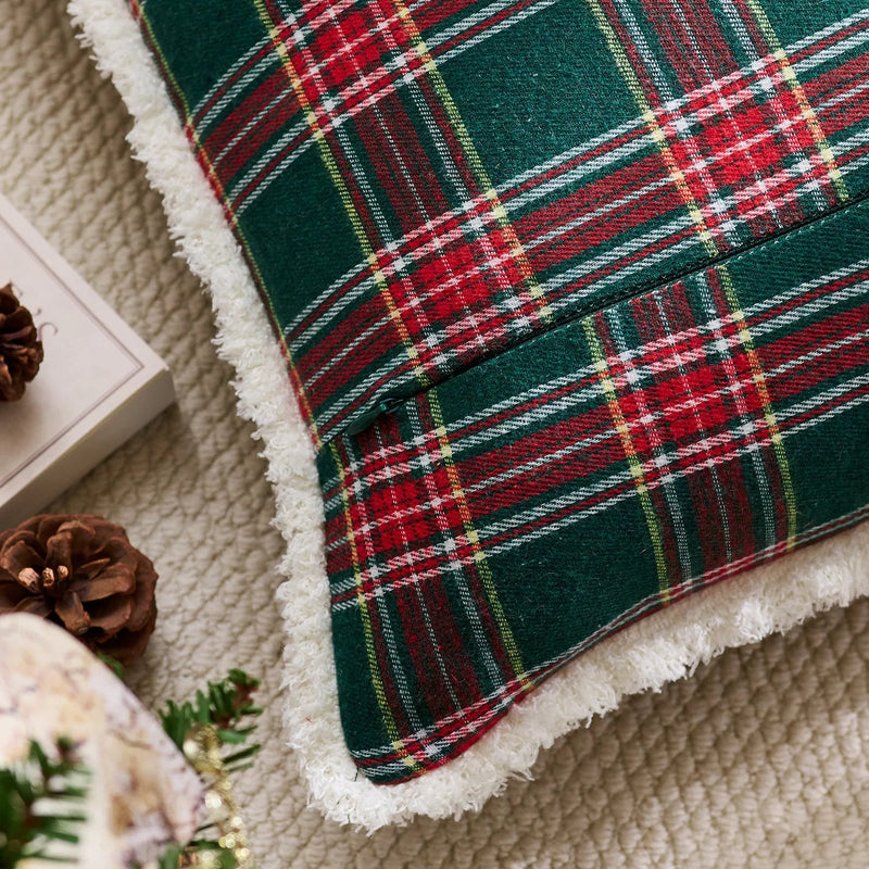 Axyaa Christmas Tartan Plaid Cushion Cover Red Green Ivory 45x45cm 50x50cm