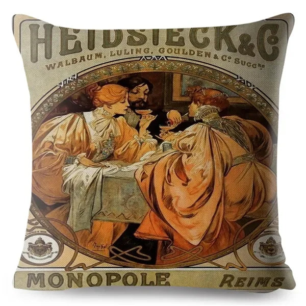Beige Art Nouveau Gallery Cushion Cover for Home Decor - Axyaa