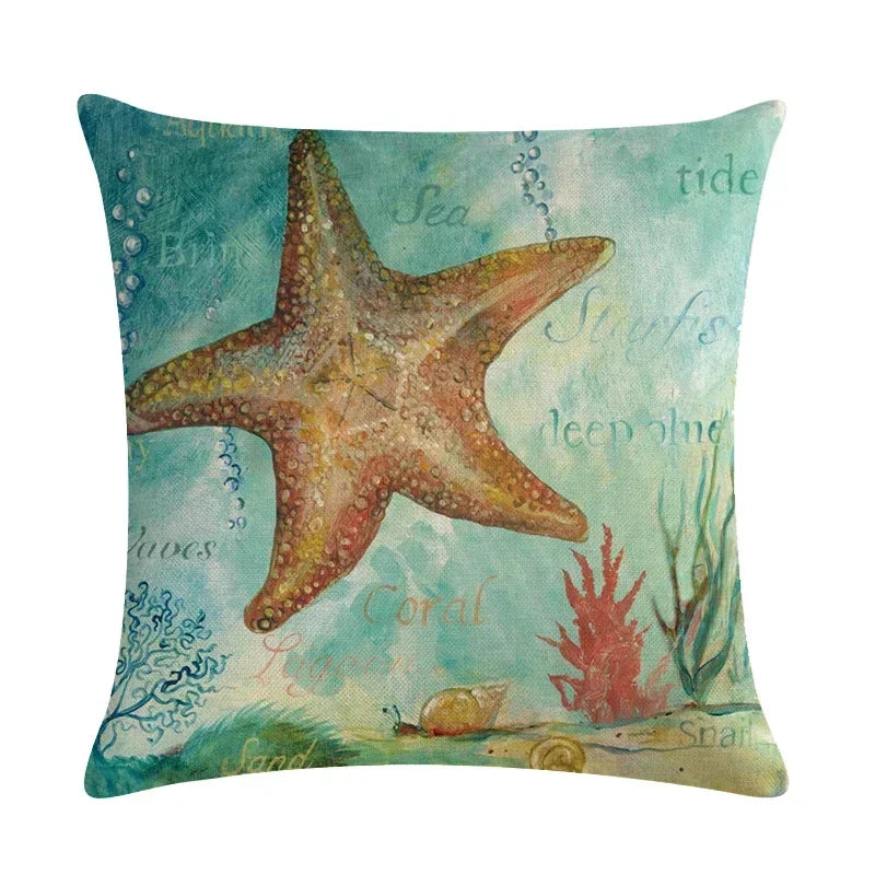 Axyaa Starfish Conch Linen Pillowcase 45*45cm