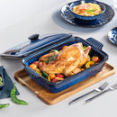 Axyaa Stoneware Casserole Baking Dish with Lid, Blue, 3.8/1.9 Quart - Microwave