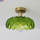 Axyaa Green Glass LED Ceiling Light Modern Home Decor Iron Copper Lampara Techo