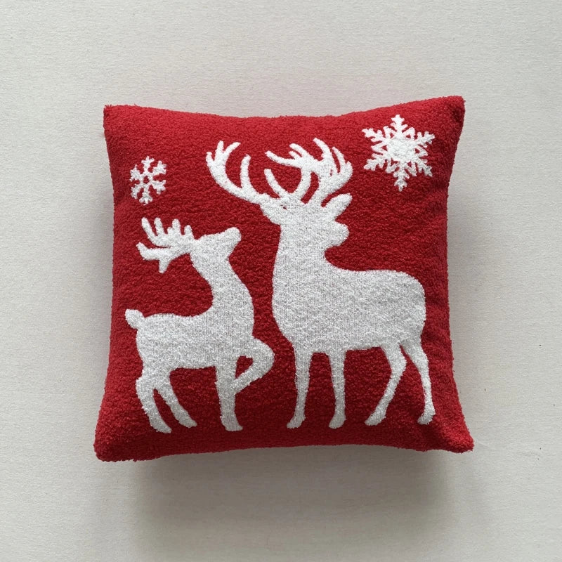 Axyaa Christmas Tree Snowflake Cushion Cover in Green and Red, Embroidered 45x45cm Square Pillowcase