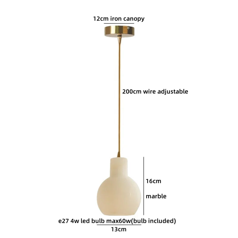 Axyaa White Marble LED Pendant Light: Modern Japanese Style for Bathroom, Restaurant, Hotel Room