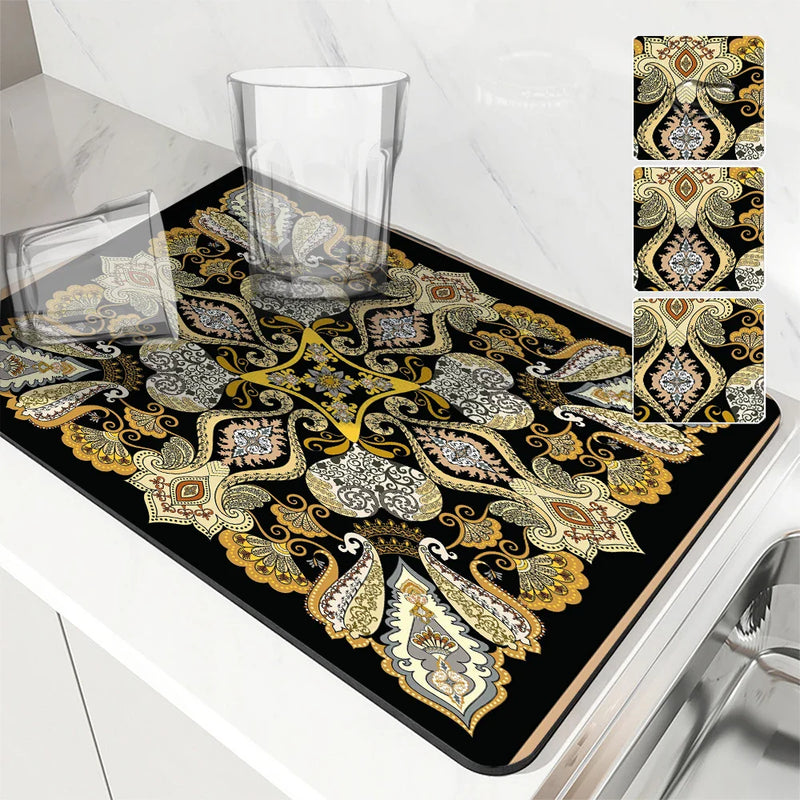 Axyaa Geometric Figure Paisley Kitchen Drying Mat