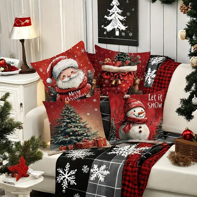 Christmas Pillowcase Santa Claus Snowman Tree Cover by Axyaa Home - Festive Sofa Cushion