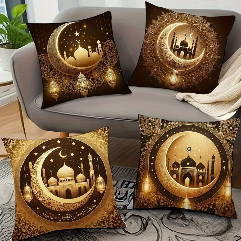 Axyaa Golden Crescent Castle Mandala Pillowcase - Elegant Ramadan Home Decor