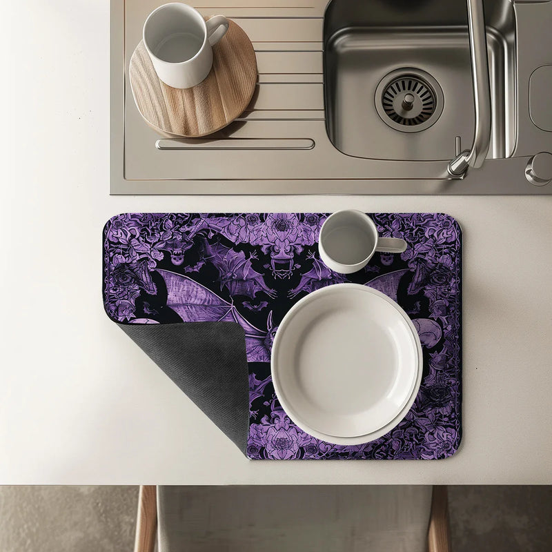 Axyaa Halloween Skull Absorbent Kitchen Drying Mat in Abstract Pattern