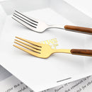 Axyaa 24Pcs Brown Silver Stainless Steel Cutlery Set with Wooden Handle