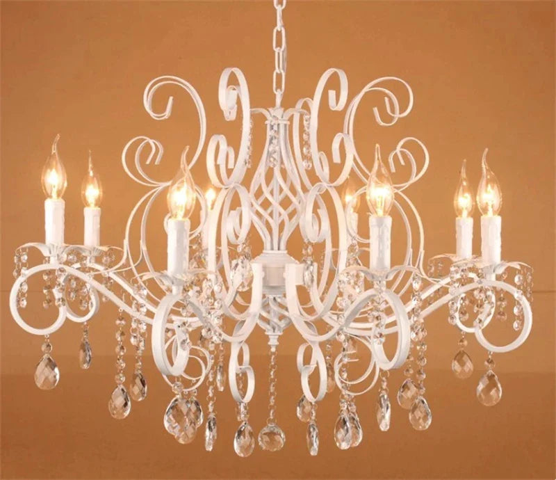 Axyaa Classic White Iron Chandelier with Crystal Pendants