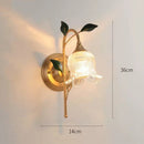 Axyaa White Pink Flower Wall Light - French Rural Leaf Bedside Lamp