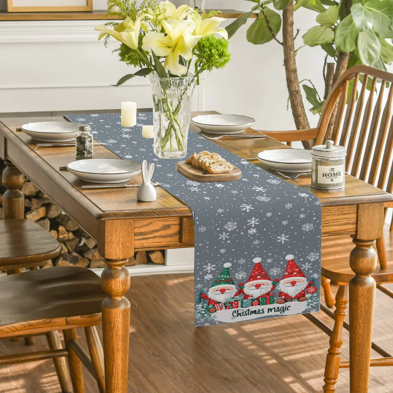 Axyaa Snowflake Fir Table Runner: Washable Indoor Outdoor Dining Cloth
