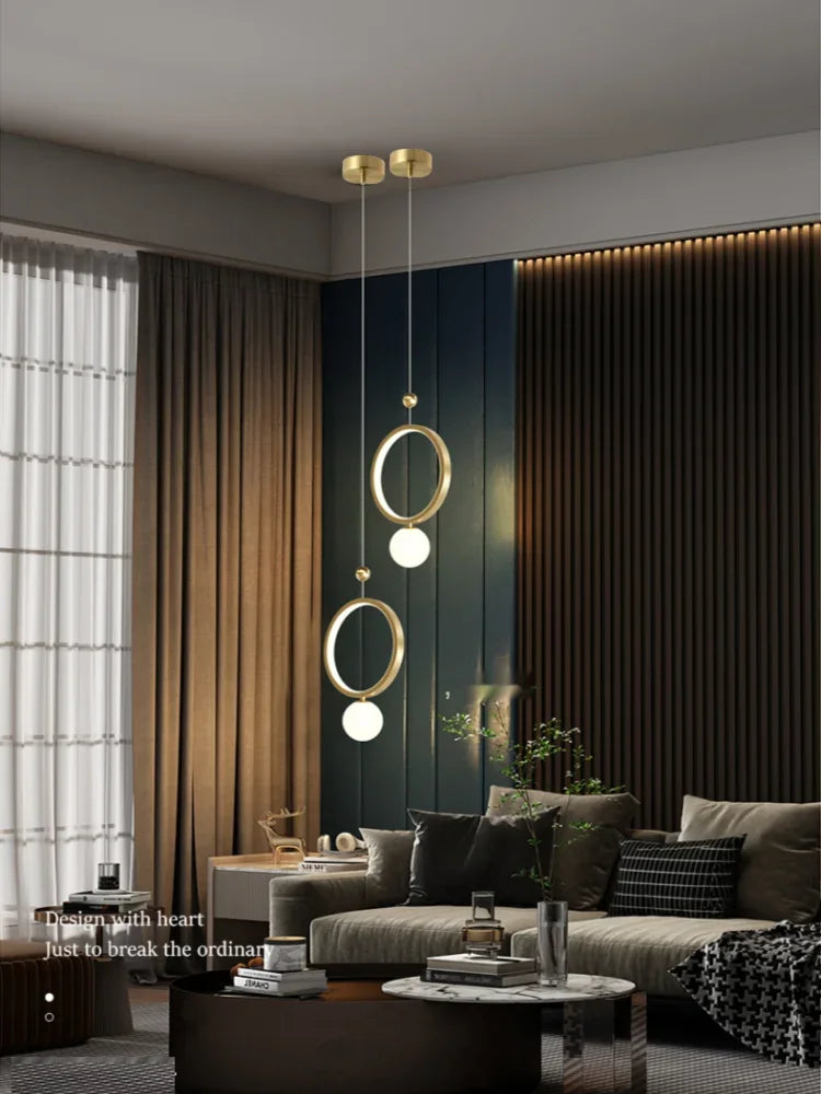 Axyaa Luxury Gold Ring LED Pendant Light for Home Decor