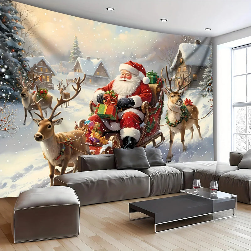 Axyaa Christmas Day Party Decoration Background Cloth: Santa Claus and Reindeer Hanging Fabric