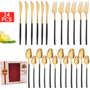 Axyaa 24-Piece Black Stainless Steel Christmas Dinnerware Set