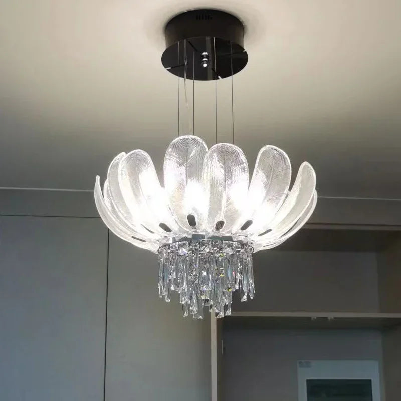 Axyaa Crystal Ceiling Chandelier: Elegant Villa Living Room Pendant Lights Luxe Decor Crown