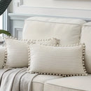 Axyaa Corduroy Stripe Fur Ball Cushion Cover