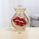 Axyaa Flaming Red Lips Glass Vase: Creative Floral Arrangement for Room Aesthetic