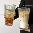 Axyaa Striped Glass Coffee Cup with Lid and Straw - Transparent Drinkware for Juice