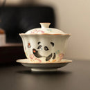 Axyaa Lotus Petal Ceramic Kung Fu Tea Set Bowl: High-end Single Butterfly Cover