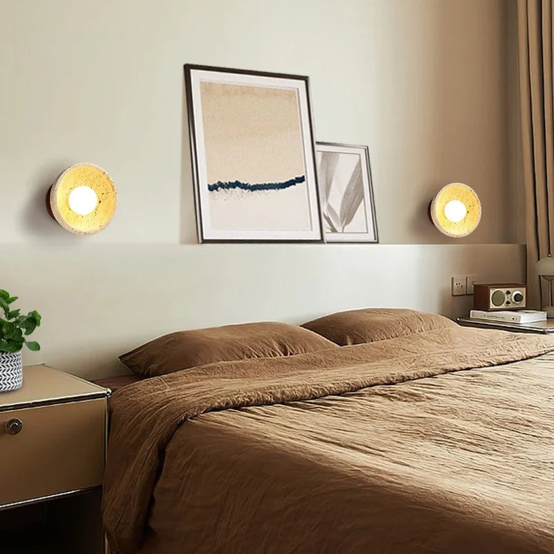 Axyaa Wabi Sabi LED Wall Lights Wood Yellow Travertine Bedside Lamps