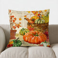 Axyaa Autumn Pumpkin & Candles Pillow Cover - Sofa, Bedroom, Car Decor