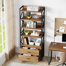 Axyaa Industrial 5-Shelf Bookcase with 2 Drawers, 70.8" Open Wood Bookshelf