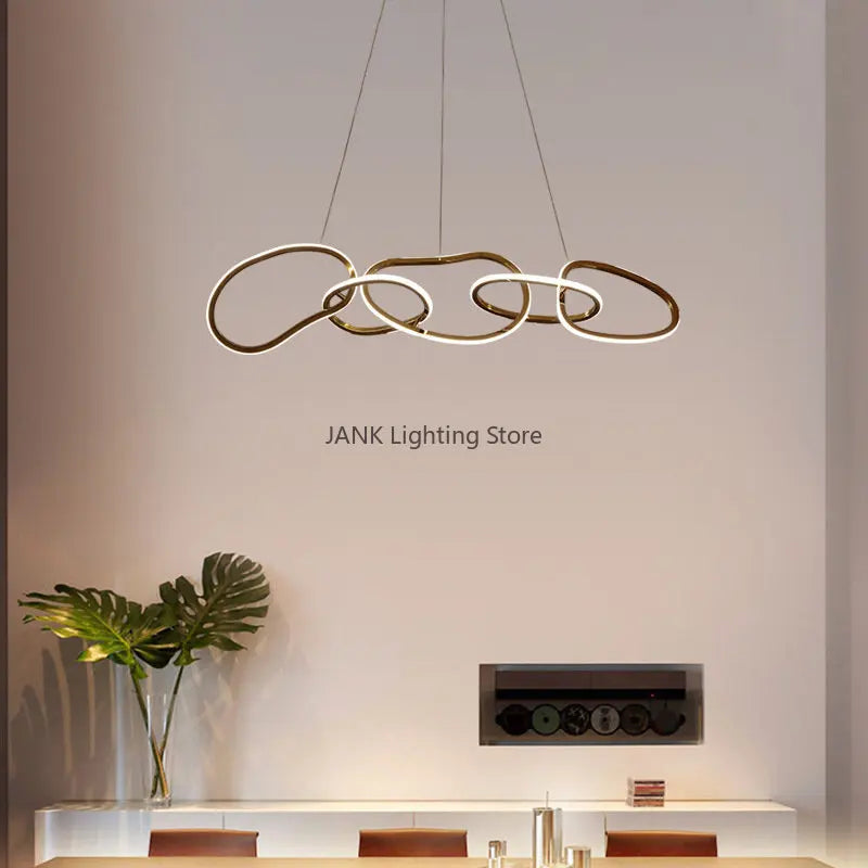 Axyaa Stainless Steel LED Chandelier: Nordic Luxury Circles Interlocking Lamp