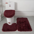 Axyaa 3 Piece White Bathroom Rugs Sets Non-Slip Bath Mats Lid Cover Contour Mat