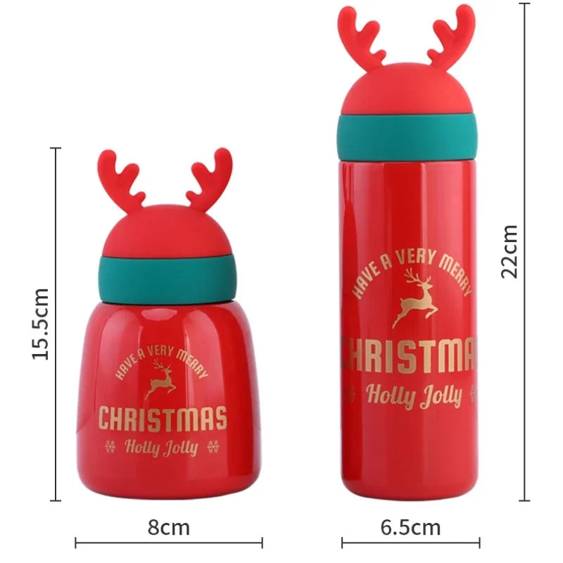 Axyaa Cartoon Antler Stainless Steel Thermos Cups: Festive Couple Cups for Christmas, New Year.