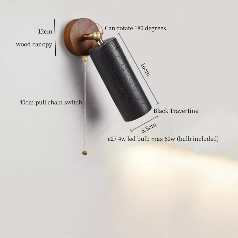 Axyaa Black Travertine LED Wall Lights - Mid Century Modern Living Room Stair Fixtures