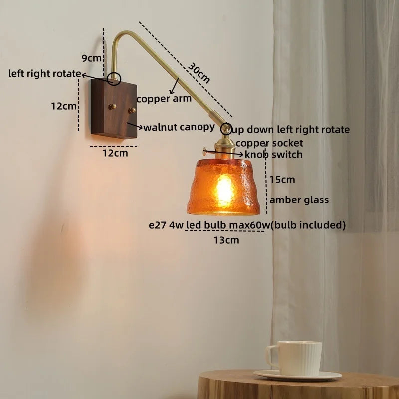 Axyaa LED Wall Lamps: Modern Style for Bedroom, Bathroom, Living Room, Walnut Copper Fixtures
