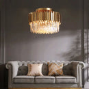Axyaa Gold Round Crystal Ceiling Lamp for Modern Living Room LED Lighting Fixtures