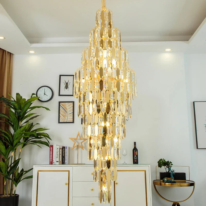 Axyaa Rotating Staircase Crystal Chandelier - Modern Duplex Design
