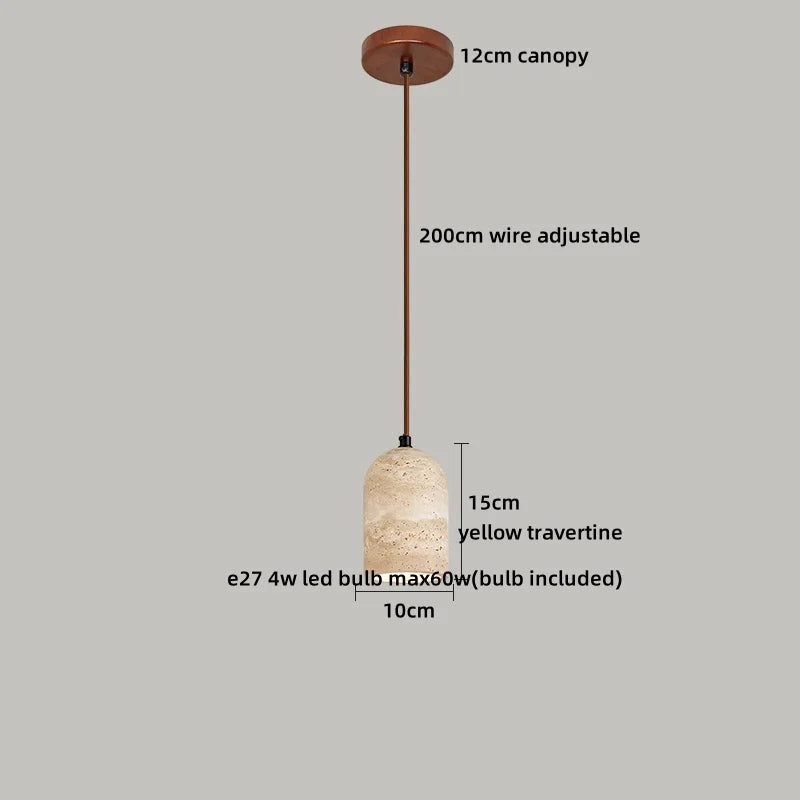 Axyaa Wabi Sabi Yellow Travertine Glass Pendant Light with Wood Handle