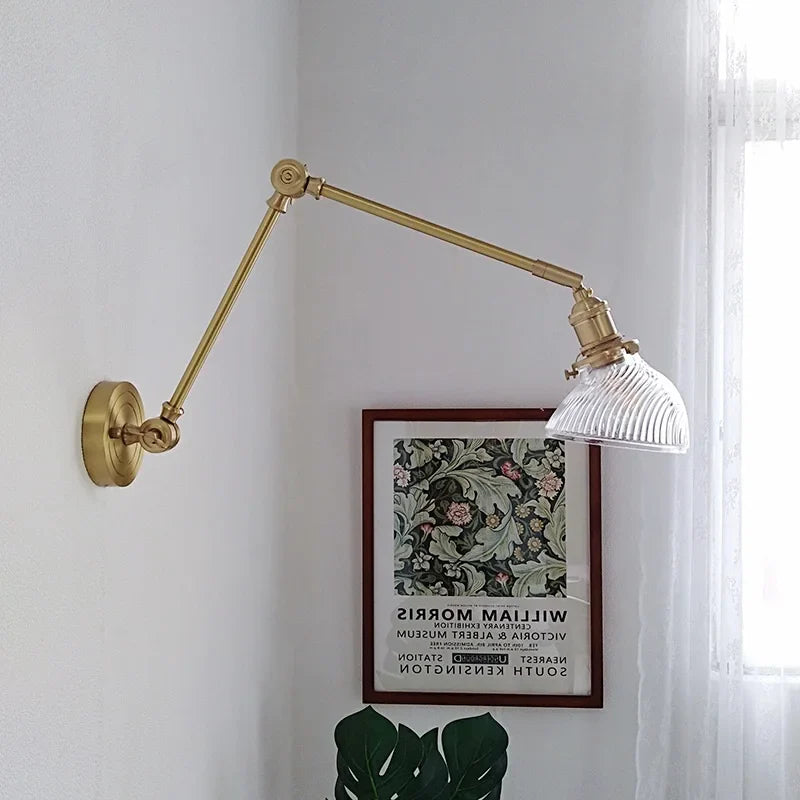 Axyaa Smoke Glass Ball LED Wall Sconce Copper Arm Switch Modern Luminaria