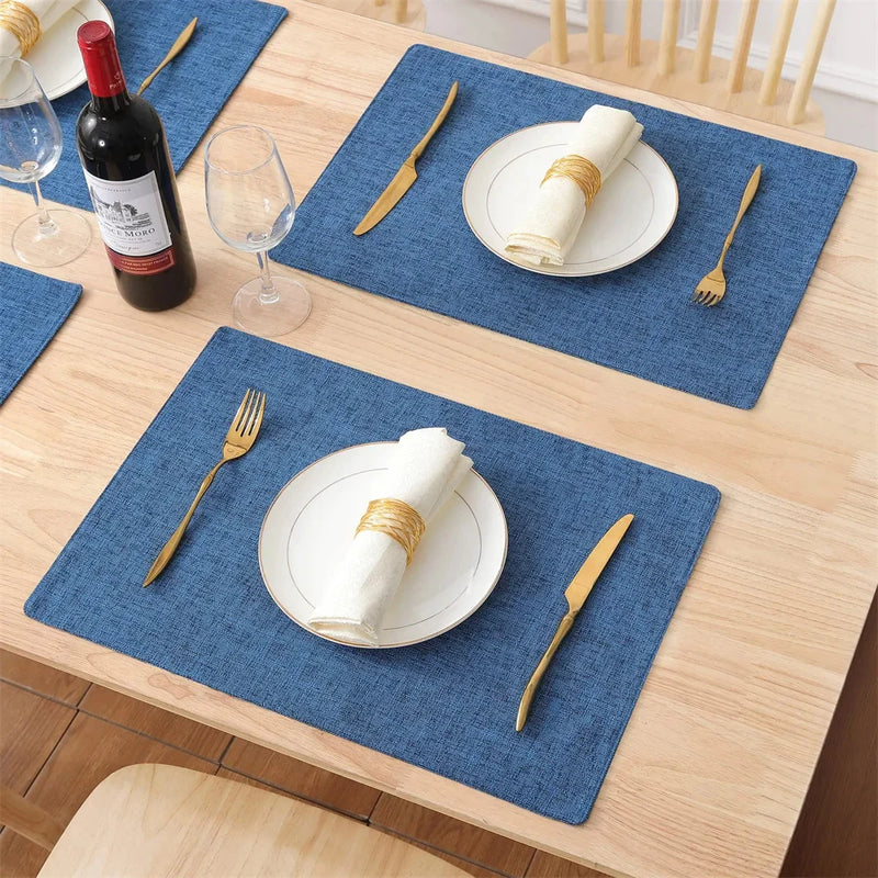 Axyaa Cotton Linen Table Mat Set - Non-Slip Kitchen Dining Placemats Home Decor