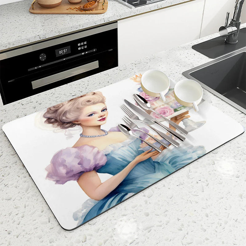 Axyaa Princess Queen Cake Kitchen Absorbent Mat, Antiskid & Quick-Drying