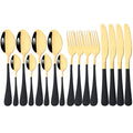 Axyaa 16-Piece Mirror Black Stainless Steel Cutlery Set for Kitchen Tableware